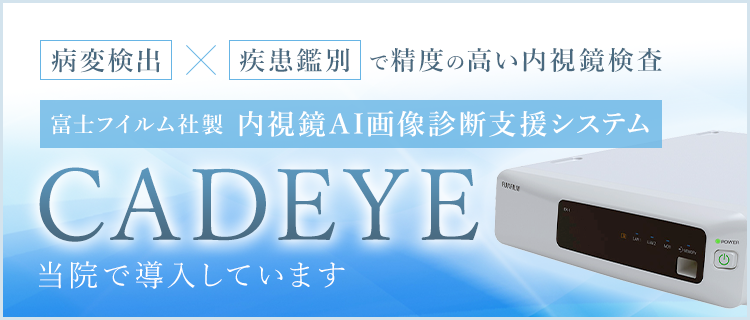 病変検出×疾患鑑別で精度の高い内視鏡検査 富士フイルム社製　内視鏡AI画像診断支援システムCADEYE 当院で導入しています